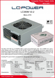 LC Power LC380M V2.2 380W Micro ATX  tápegység